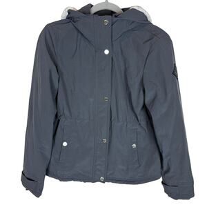 Hollister Jacket Women XS Gray Stretch Sherpa Fleece Long Sleeve Full Zip Hooded